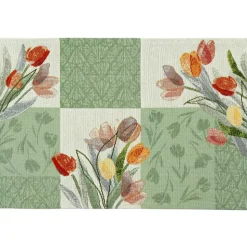 Tischset Tulip Patch – Frühlingshafte Grüntöne & dezente Tulpen | Gobelin 32x48cm