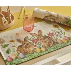 Tischset Tulip Patch – Frühlingshafte Grüntöne & dezente Tulpen | Gobelin 32x48cm