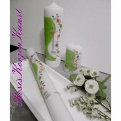 3tlg.Taufkerzen-SET  *Hanna* 1 x TAUFKERZE 400/40mm + 1 x Tischkerze 250/70mm + 1 x Patenkerze/Gastkerze (oval) 120/60mm