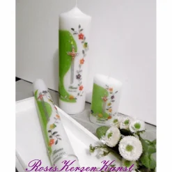 3tlg.Taufkerzen-SET  *Hanna* 1 x TAUFKERZE 400/40mm + 1 x Tischkerze 250/70mm + 1 x Patenkerze/Gastkerze (oval) 120/60mm