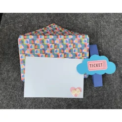 Toller Umschlag mit Banderole und Karte, Motiv Ticket