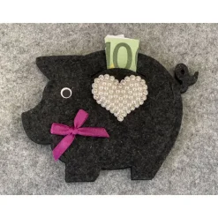 Tolles Filzschweinchen verziert, Gutschein, Ticket, Geldgeschenk, ca 16 x 14 cm