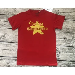 Tolles T-shirt gr.128/134 Einschulung Schulkind in Rot mit Gold-glitzer