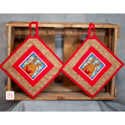 Topflappen, Weihnachten, rot/hellbraun