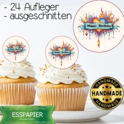 Tortenaufleger / Muffinaufleger Happy Birthday Modern bunt Geburtstag Tortendeko Fondant Esspapier