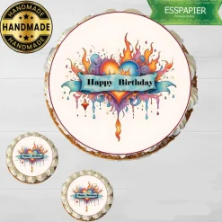 Tortenaufleger / Muffinaufleger Happy Birthday Modern bunt Geburtstag Tortendeko Fondant Esspapier