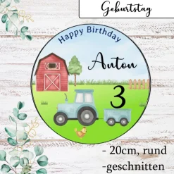 Tortenaufleger Bauernhof Traktor Happy Birthday Junge essbar rund Tortendeko Bauernhof mit Name