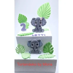 Tortenaufleger Elefantenpärchen aus Fondant – Personalisierte Tortendeko für Geburtstag & Taufe