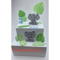 Tortenaufleger Elefantenpärchen aus Fondant – Personalisierte Tortendeko für Geburtstag & Taufe