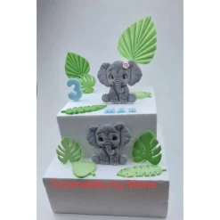 Tortenaufleger Elefantenpärchen aus Fondant – Personalisierte Tortendeko für Geburtstag & Taufe