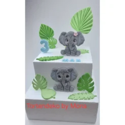 Tortenaufleger Elefantenpärchen aus Fondant – Personalisierte Tortendeko für Geburtstag & Taufe