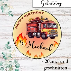 Tortenaufleger Feuerwehr Kindergeburtstag Tortendeko mit Name und Zahl Geburtstag esspapier Oblate