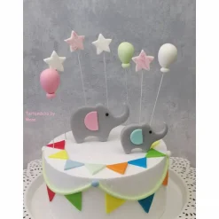 Tortenaufleger Fondant Geburtstag Tortendeko Elefanten Mama Ellie und Sohn Eddy