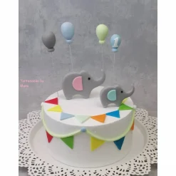 Tortenaufleger Fondant Geburtstag Tortendeko Elefanten Mama Ellie und Sohn Eddy