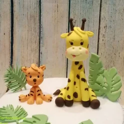 Tortenaufleger Fondant Geburtstag Tortendeko Safari Giraffe Gerda und Tiger Baby