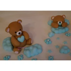 Tortenaufleger Fondant Zuckerfigur Geburt , Taufe, Cake Topper , Tortendeko , Bär , Teddy , Wolken , Sterne , Tortenaufleger ,Tortendeko