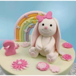 Tortenaufleger Fondant Zuckerfigur Kleiner weißer Hase Hopsi