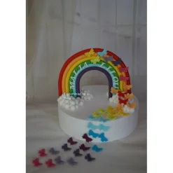 Tortenaufleger Fondant Zuckerfigur Geburt Geburtstag  Regenbogen Schmetterlinge Wolken Tortendeko Tortentopper Fondantfigur Deko Mädchen