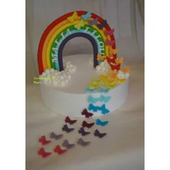 Tortenaufleger Fondant Zuckerfigur Geburt Geburtstag  Regenbogen Schmetterlinge Wolken Tortendeko Tortentopper Fondantfigur Deko Mädchen