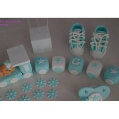 Tortenaufleger Fondant Zuckerfigur Zug für Taufe Tortendeko