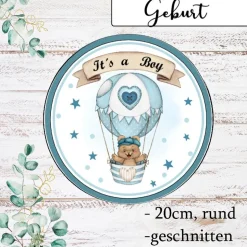 Tortenaufleger Gender Reveal Junge Geburt essbar Bär Ballon Ankündigung Geschlecht