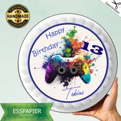 Tortenaufleger Happy Birthday Tennager Camepad Controller bunt Geburtstag Tortenbild essbar X-Box Wii