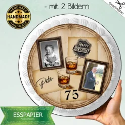 Tortenaufleger Jubiläum Geburtstag Mann älter 2 Fotos Tortenbild edel Tortendeko Happy Birthday