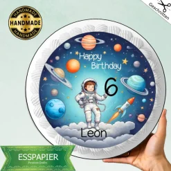 Tortenaufleger Kindergeburtstag Weltall Raumfahrer Astronaut Planeten Rakete Happy Birthday Esspapier esbar