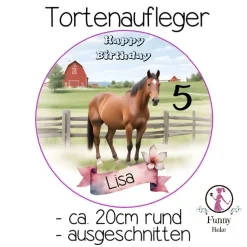 Tortenaufleger Kindergeburtstag Mädchen Pferd mit Namen und Zahl Happy Birthday Essbar