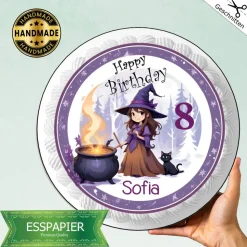 Tortenaufleger Kleine Hexe Lila Kindergeburtstag Party essbar Tortendeko Happy