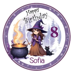 Tortenaufleger Kleine Hexe Lila Kindergeburtstag Party essbar Tortendeko Happy