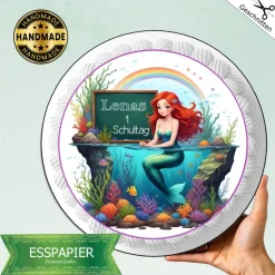 Tortenaufleger Nixe Meerjungfrau Schulanfang Einschulung Tortendeko Esspapier rund geschnitten mit Name