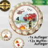 Tortenaufleger Set mit Tortenaufleger und 12 aufleger für Muffins. Kindergeburtstag Happy Birthday Feuerwehr Essbar
