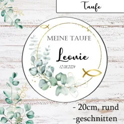 Tortenaufleger Taufe Eukalyptus Fische gold essbar Esspapier Oblate Waverpaper Tortendeko