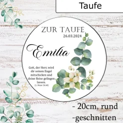 Tortenaufleger Taufe mit Name und Datum Eukalyptus Blume Tortendeko Esspapier