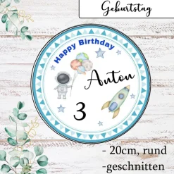 Tortenaufleger Weltraum Rakete Happy Birthday mit Namen und Zahl Junge Essbar Tortendeko Astronaut Kindergeburtstag