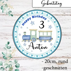 Tortenaufleger Zug mit Name und Zahl Essbar Esspapier Eisenbahn Happy Birthday Tortendeko blau Kindergeburtstag