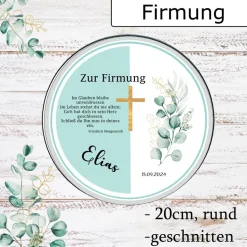 Tortenaufleger Zur Firmung mint türkis kreuz gold mit Name und Datum esspapier Tortendeko edel Eukalyptus
