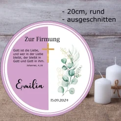 Tortenaufleger Zur Firmung altrosa Eukalyptus Kreuz mit Name und Datum