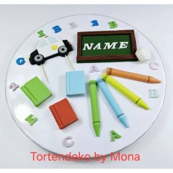 Tortendeko Fondant Schulanfang – Handgemachtes Schulset zur Einschulung | Individuelle Tortentopper