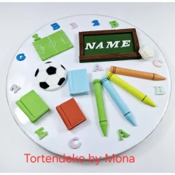 Tortendeko Fondant Schulanfang – Handgemachtes Schulset zur Einschulung | Individuelle Tortentopper