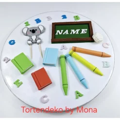 Tortendeko Fondant Schulanfang – Handgemachtes Schulset zur Einschulung | Individuelle Tortentopper
