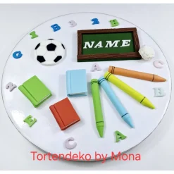 Tortendeko Fondant Schulanfang – Handgemachtes Schulset zur Einschulung | Individuelle Tortentopper