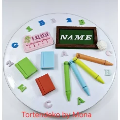 Tortendeko Fondant Schulanfang – Handgemachtes Schulset zur Einschulung | Individuelle Tortentopper