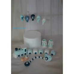 Tortendeko Tortentopper Tortenaufleger Fondant Zuckerfigur Zug für Taufe Mädchen Zuckeraufleger Geburt Girl Fondantdeko Babyschuhe Party