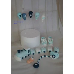 Tortendeko Tortentopper Tortenaufleger Fondant Zuckerfigur Zug für Taufe Mädchen Zuckeraufleger Geburt Girl Fondantdeko Babyschuhe Party