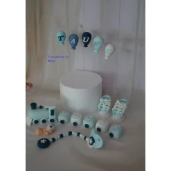 Tortendeko Tortentopper Tortenaufleger Fondant Zuckerfigur Zug für Taufe Mädchen Zuckeraufleger Geburt Girl Fondantdeko Babyschuhe Party