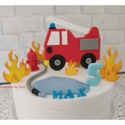 Tortendeko Tortentopper Tortenaufleger Fondant Zuckerfigur Feuerwehr Feuerwehrset Feuer Flammen