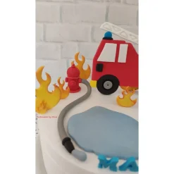 Tortendeko Tortentopper Tortenaufleger Fondant Zuckerfigur Feuerwehr Feuerwehrset Feuer Flammen