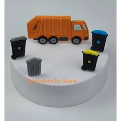Tortendeko Tortentopper Tortenaufleger Fondant Zuckerfigur Müllwagen Müllauto Müllabfuhr Mülltonnen